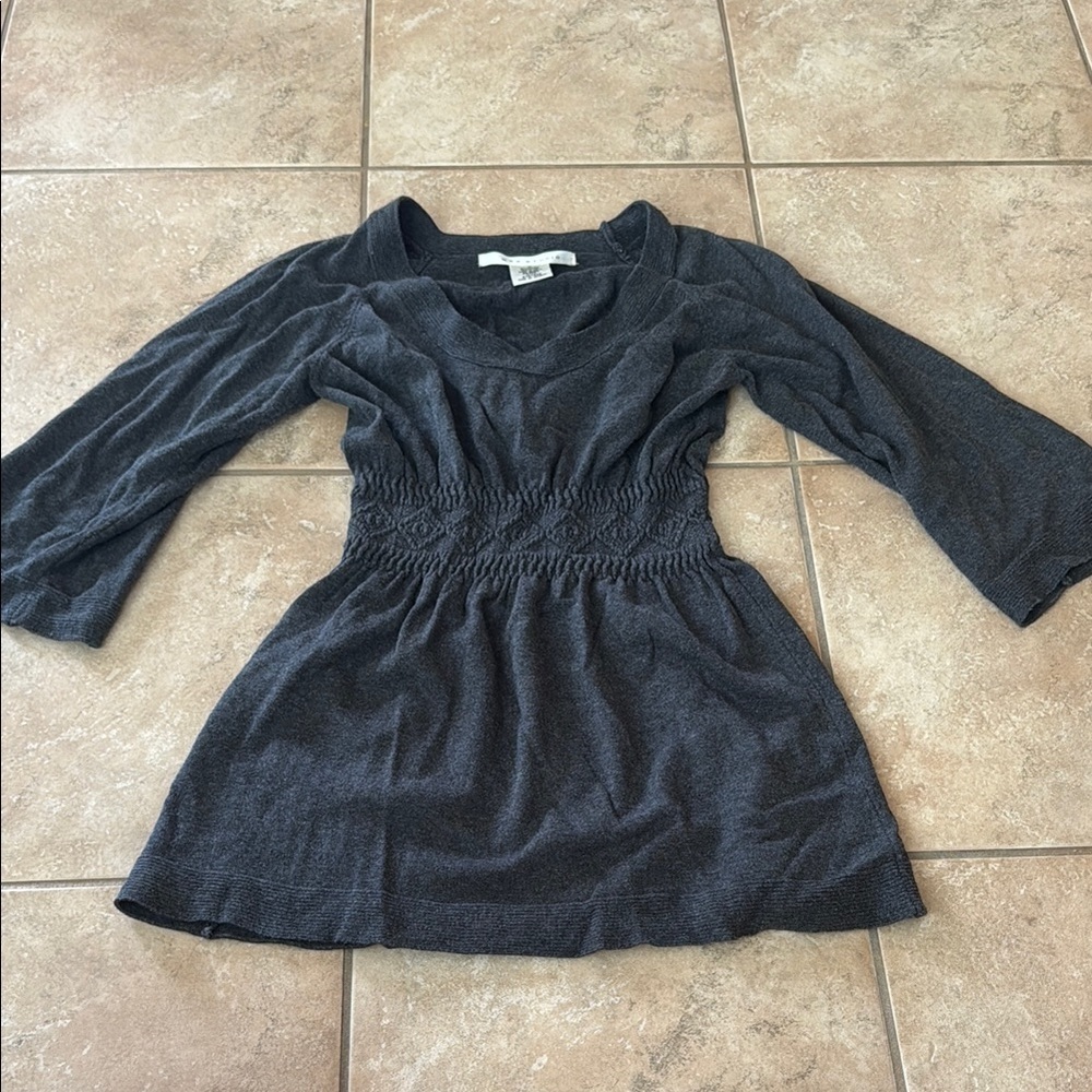 Max Studio Gray Raglan Sleeve Scoop-Neck Sweater